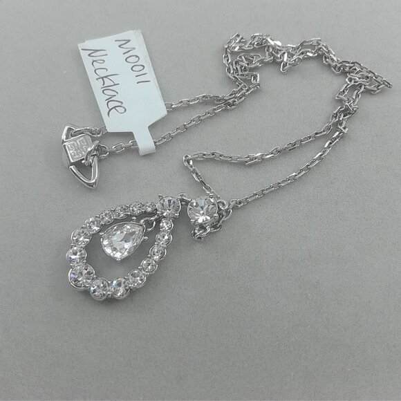 Vintage Givenchy Silver-Tone Crystal Teardrop Necklace - Picture 2 of 4